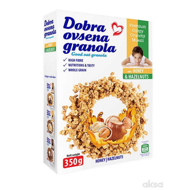 Dobra ovsena granola med i lešnik, 350g 