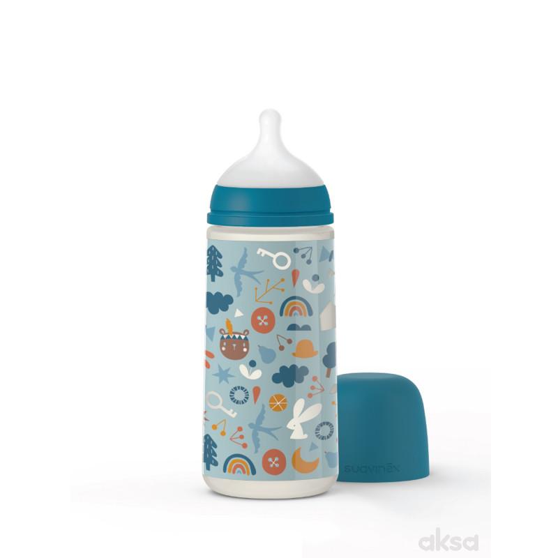 Suavinex flašica brzi protok, 360ml, plava,6m+