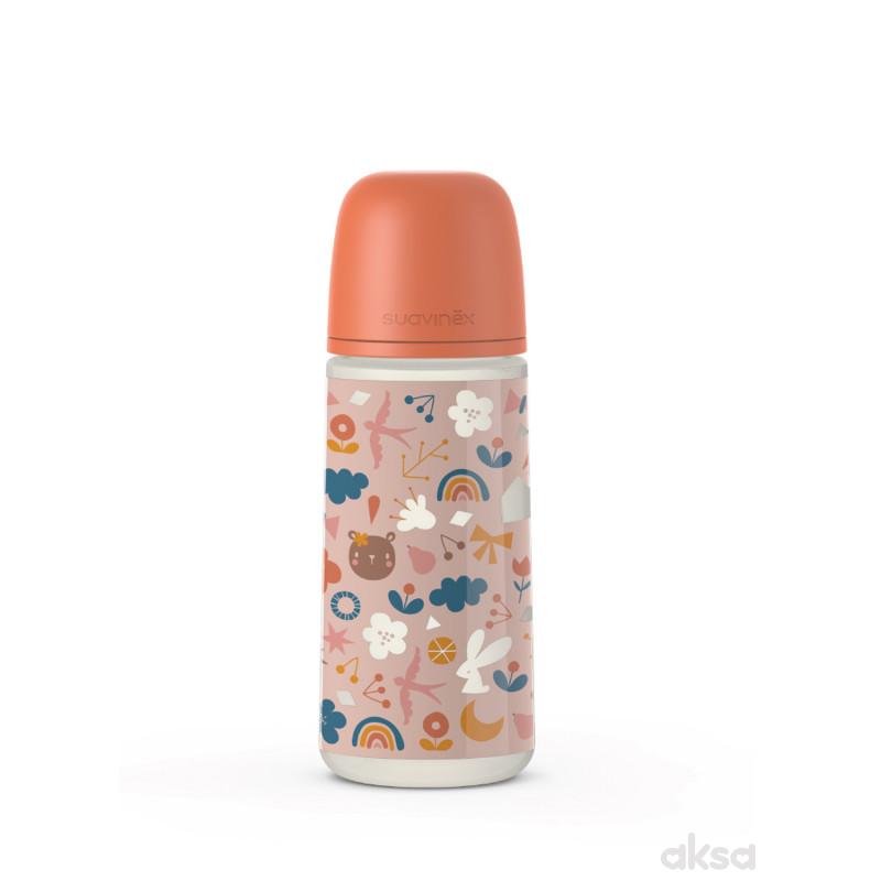 Suavinex flašica brzi protok, 360ml, roze,6m+