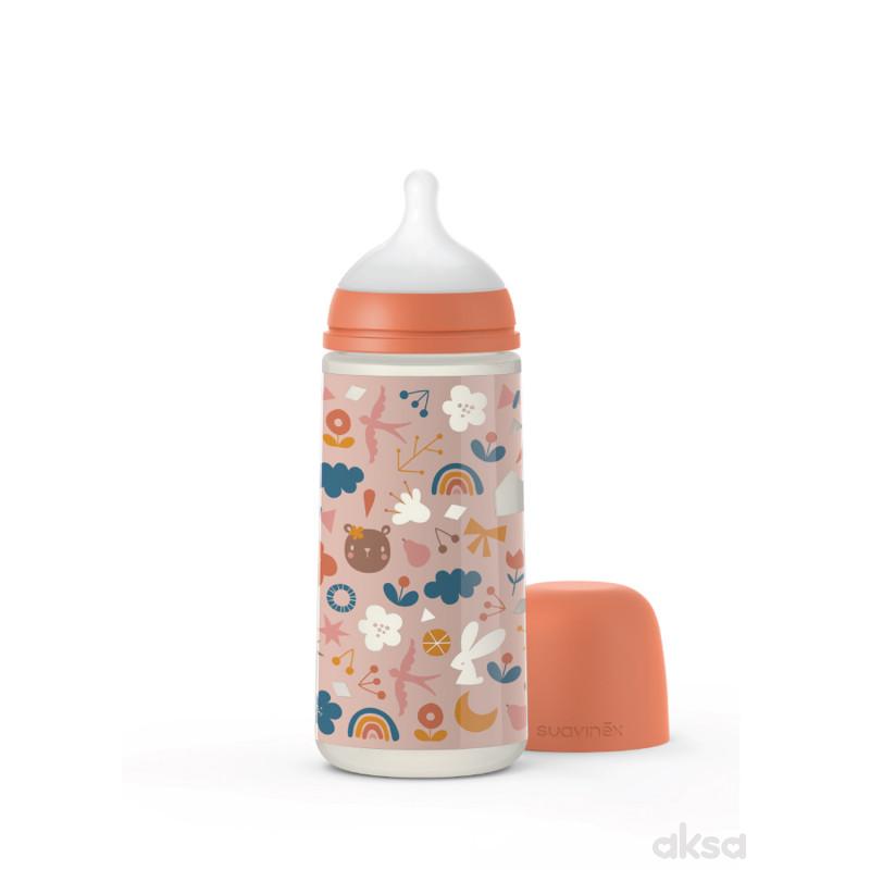 Suavinex flašica brzi protok, 360ml, roze,6m+