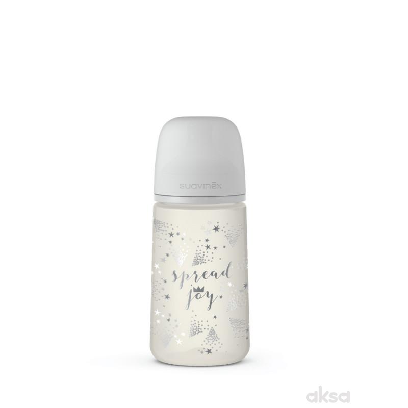 Suavinex flašica srednji protok, 270ml, siva, 3m+