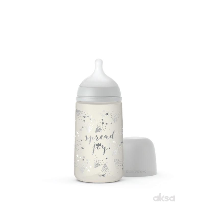 Suavinex flašica srednji protok, 270ml, siva, 3m+