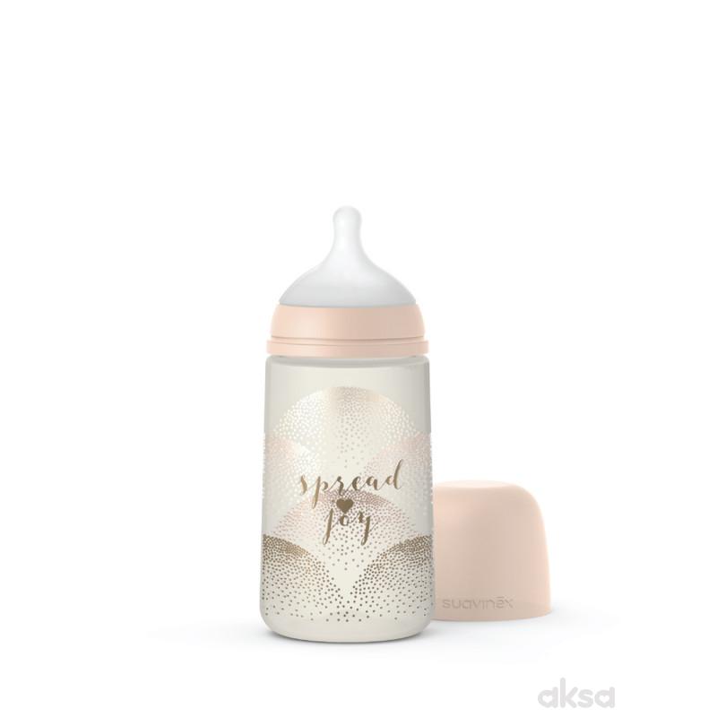 Suavinex flašica srednji protok, 270ml, bež, 3m+