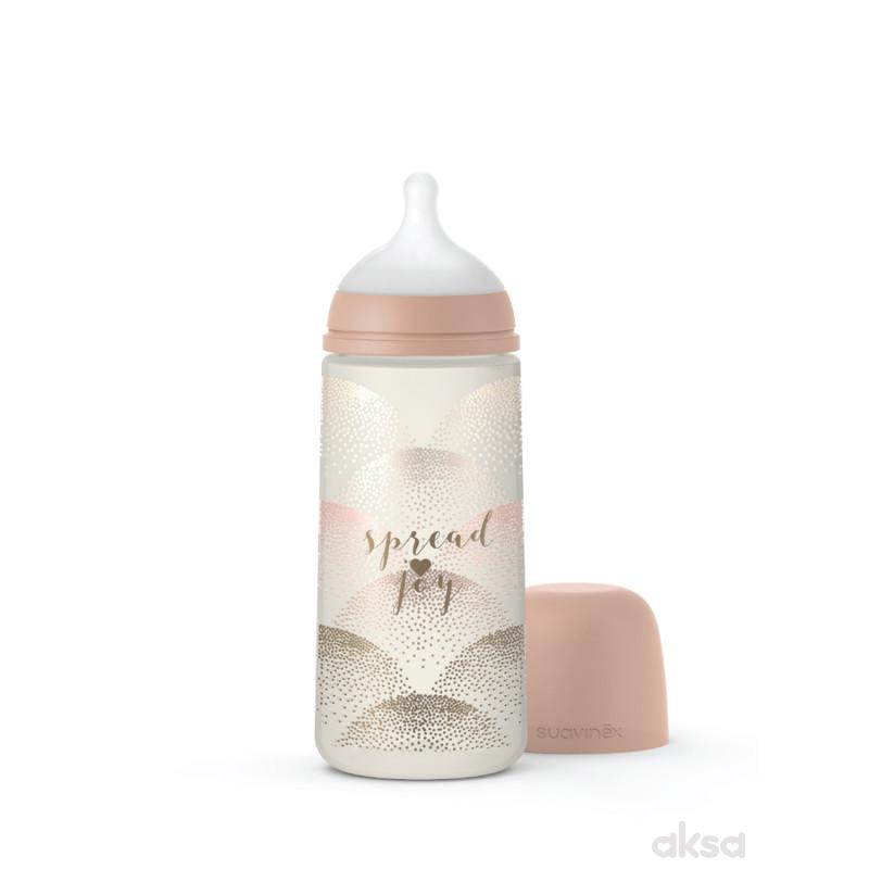 Suavinex flašica brzi protok, 360ml, bež, 6m+
