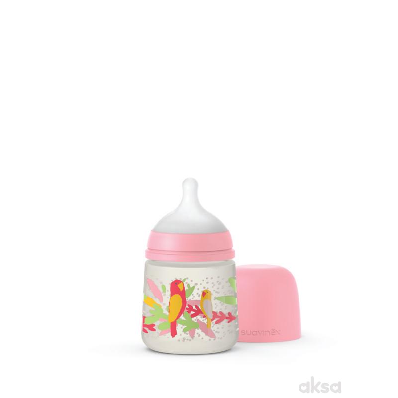 Suavinex flašica spori protok 150ml, roze, 0m+