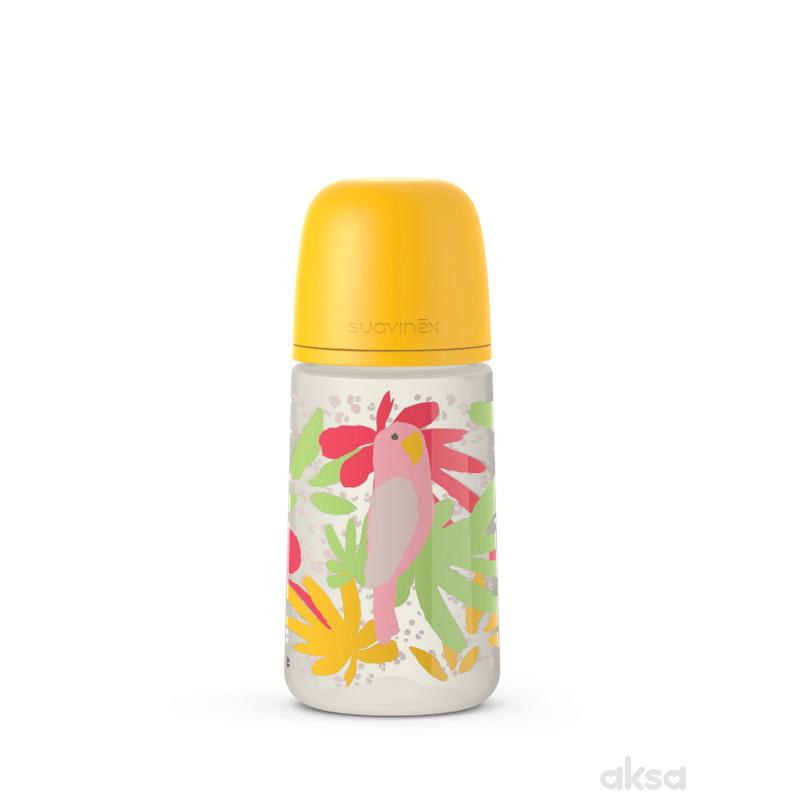 Suavinex flašica srednji protok 270ml, žuta,3m+