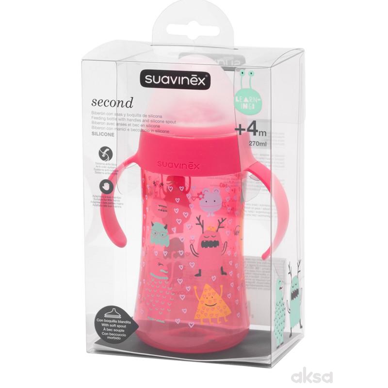 Suavinex flašica sa sil. piskom 270 ml, roze, 4m+ 