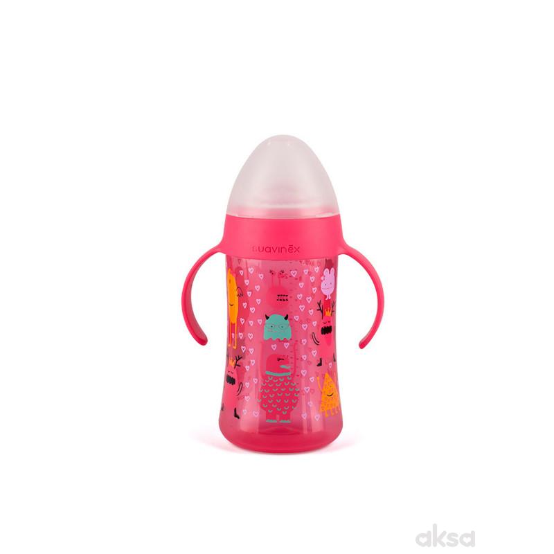 Suavinex flašica sa sil. piskom 270 ml, roze, 4m+ 