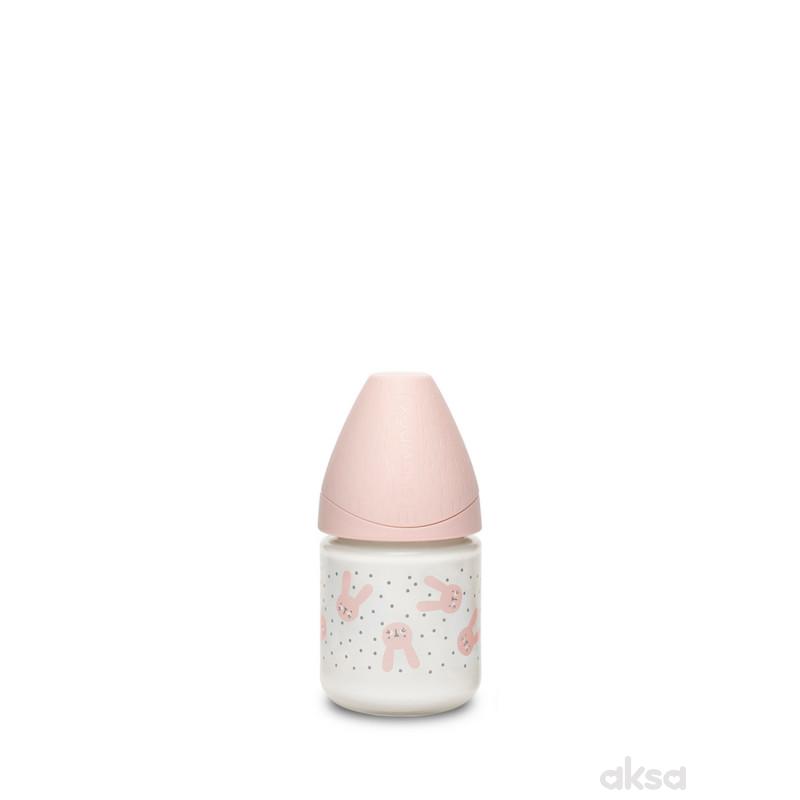 Suavinex flašica stakl 3 protoka 120ml roze 0m+ 