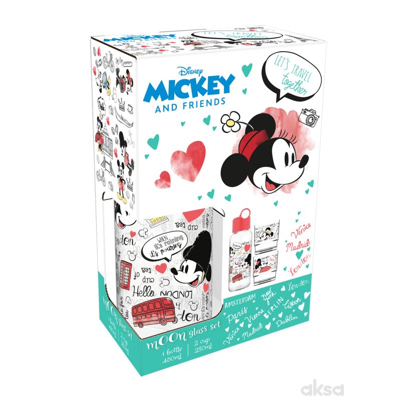 Disney set staklena boca i dve staklene čaše