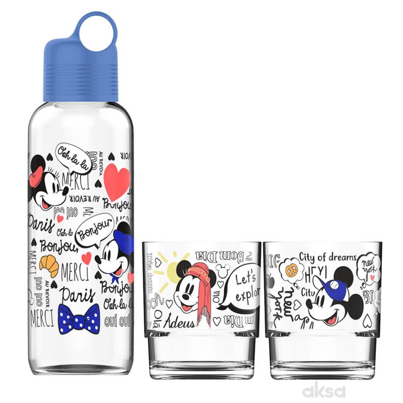 Disney set staklena boca i dve staklene čaše
