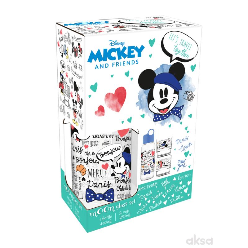 Disney set staklena boca i dve staklene čaše