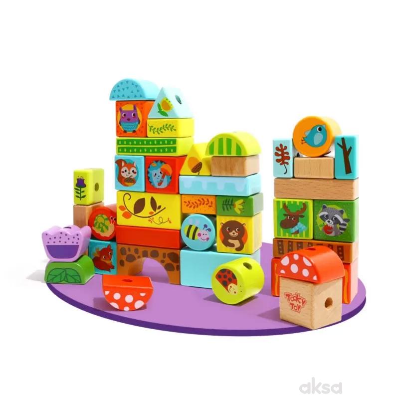 Tooky toy šareni drveni blokovi - šumske životinje