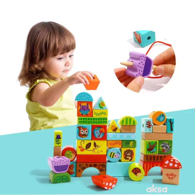 Tooky toy šareni drveni blokovi - šumske životinje