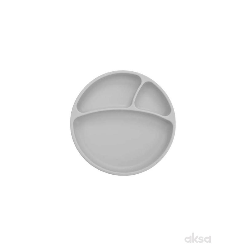 Minikoioi silikonski tanjir Portions sivi