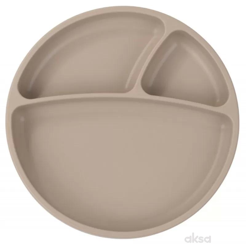Minikoioi silikonski tanjir Portions Bubble Beige