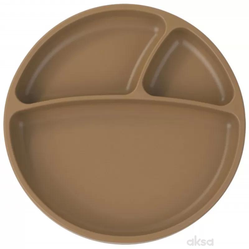 Minikoioi silikonski tanjir Portions Woody Brown