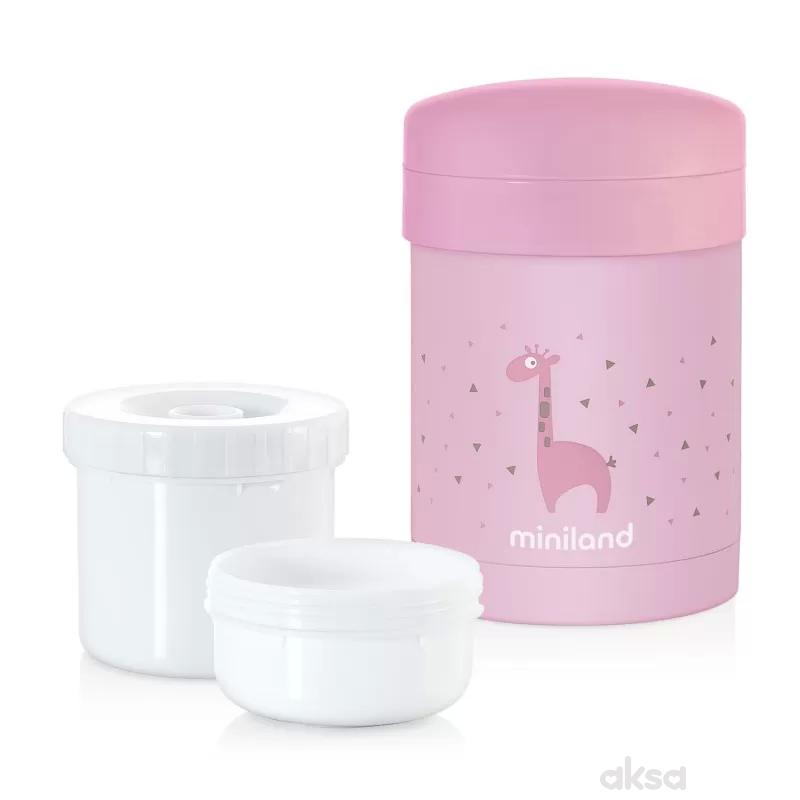 Miniland termos za hranu sa dve posude roze, 700ml