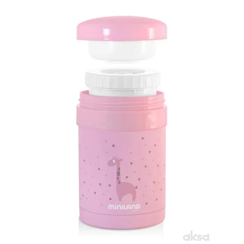 Miniland termos za hranu sa dve posude roze, 700ml
