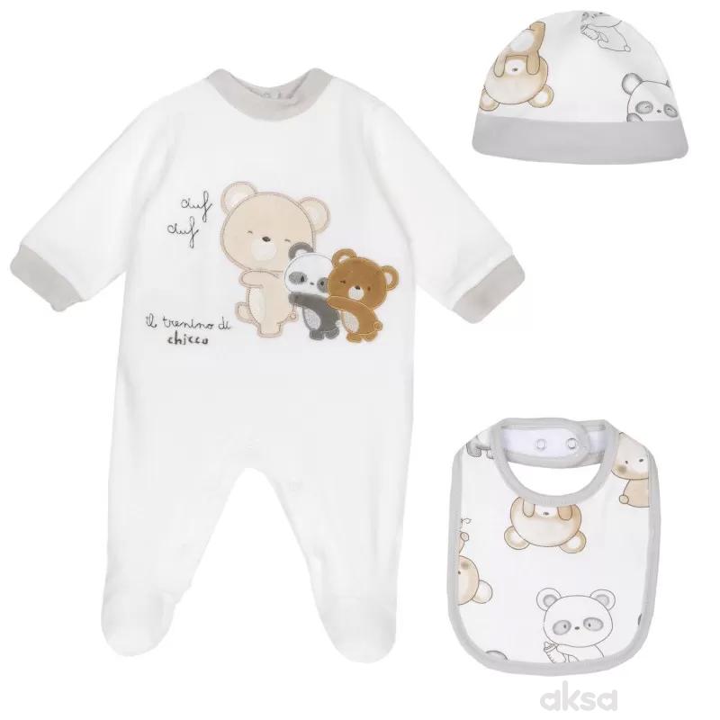 Chicco komplet 3/1 (zeka, portikla, kapa), unisex