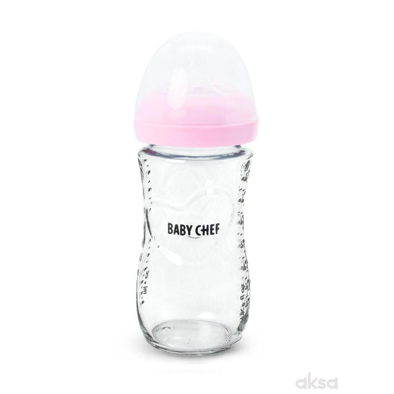 Baby Chef flašica staklena 240ml, roze 