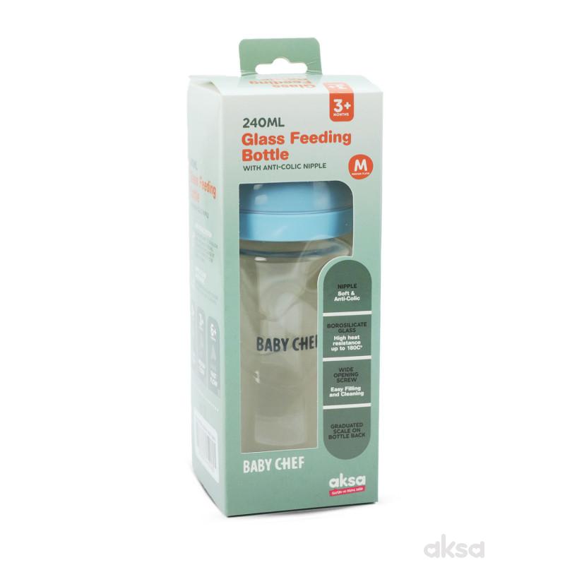Baby Chef flašica staklena 240ml, plava 