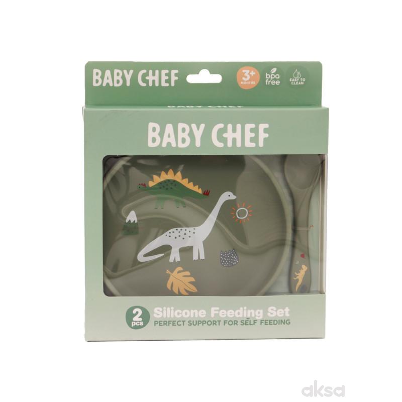 Baby Chef silikonski set za hranjenje, dinosaurus
