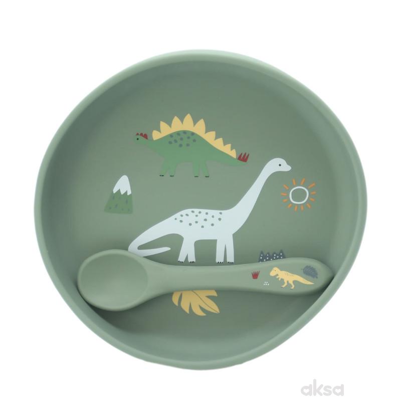 Baby Chef silikonski set za hranjenje, dinosaurus