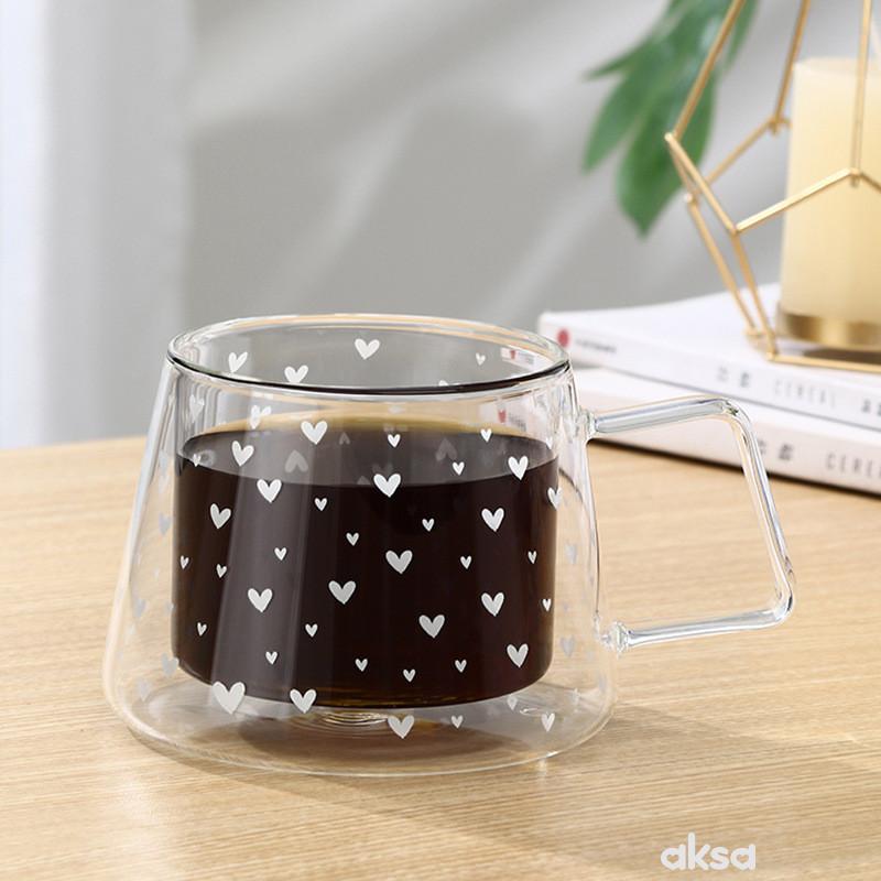 Cute&Cool HOME Staklena šolja duplo dno sa srcima 