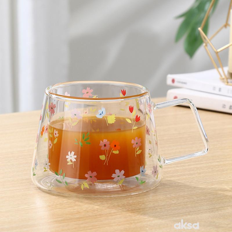 Cute&Cool HOME Staklena šolja cvetni motiv 