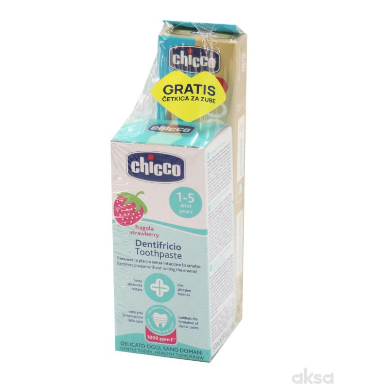 Chicco kopak bamboo četkica+Chicco pasta jagoda 
