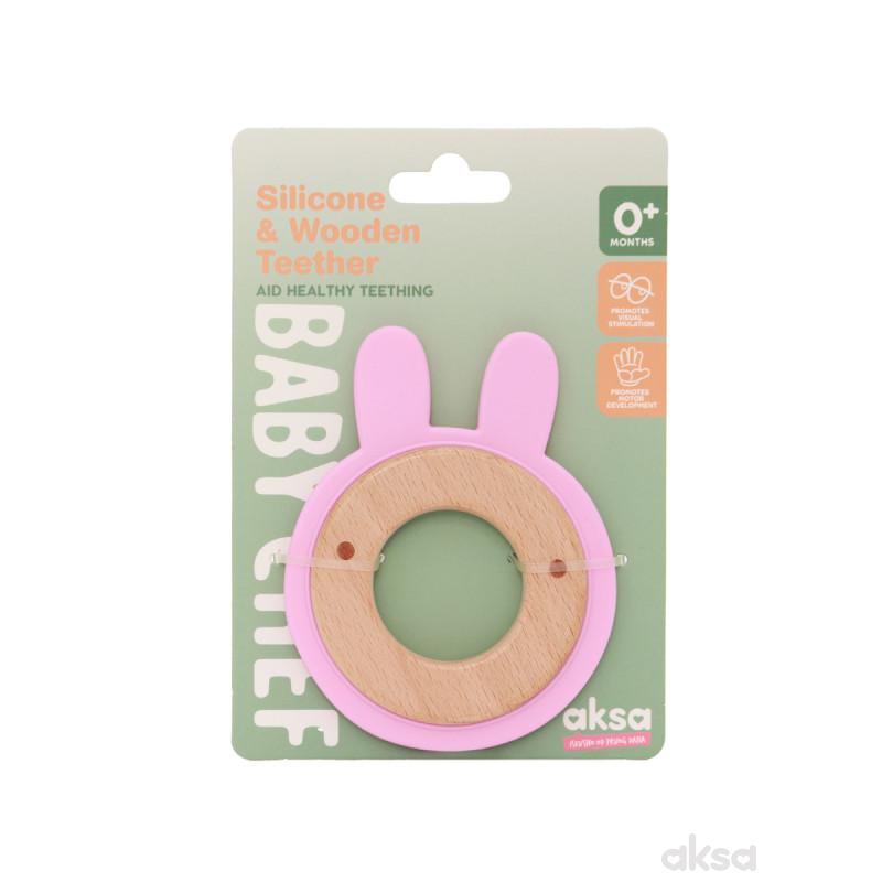 Baby Chef glodalica od drveta i silikona, roze zec 