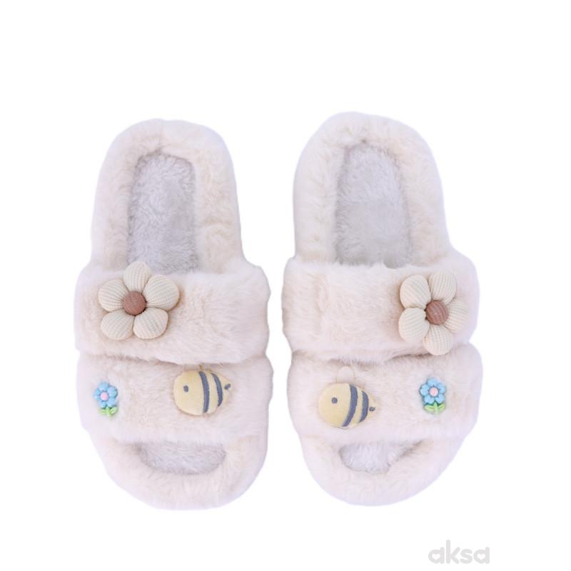 Cute&Cool HOME papuče krznene sa stikerima, bež 