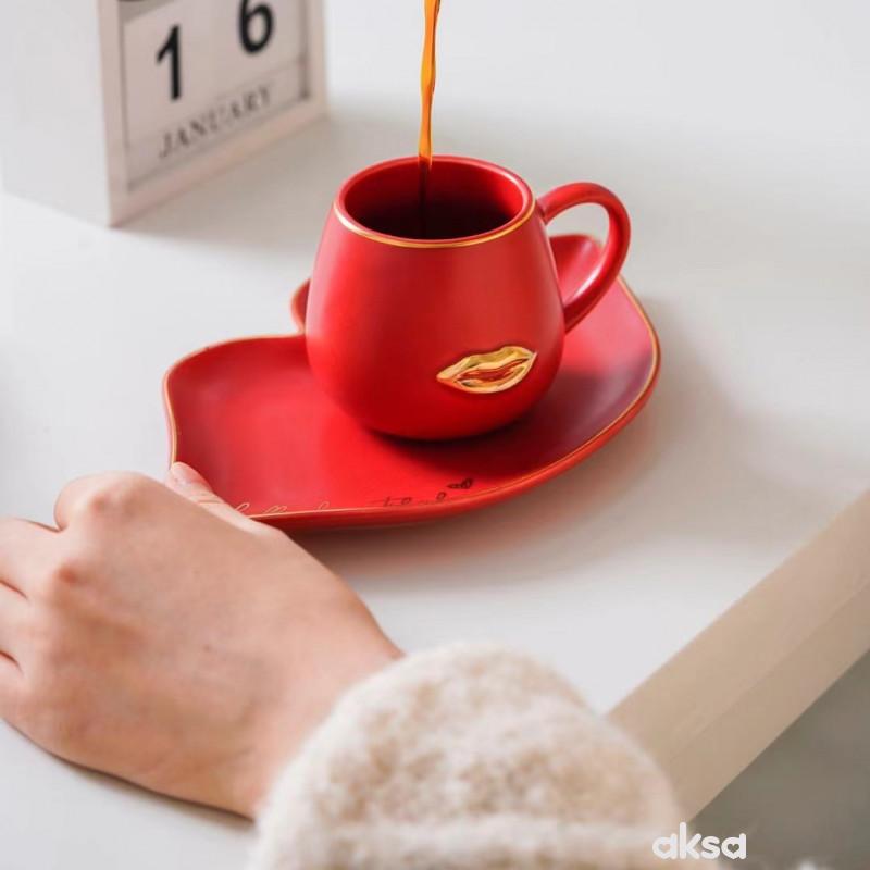 Cute&Cool HOME Set šolja i tacna usne, crvena 