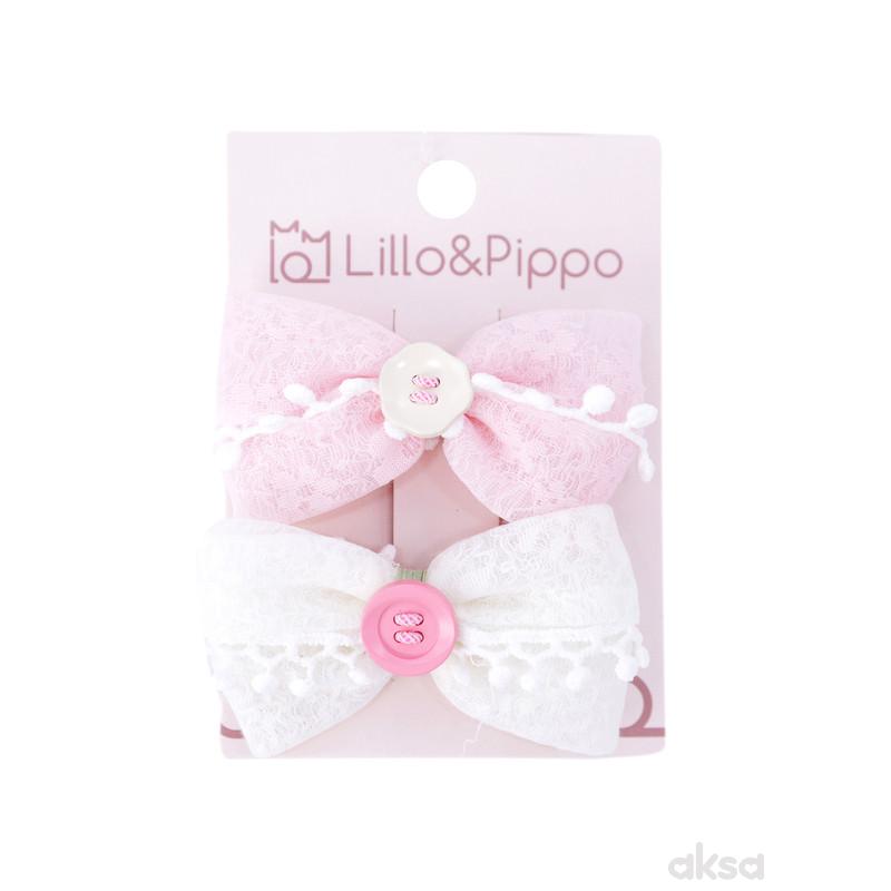 Lillo&Pippo, šnalice za kosu 2/1, roze i bela