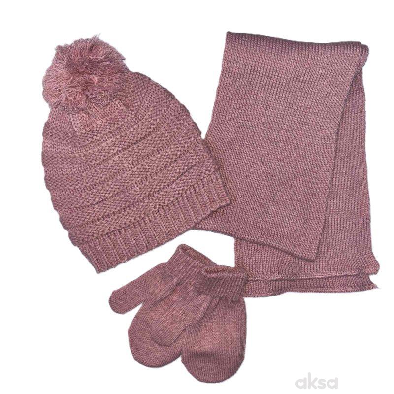 Lillo&Pippo set kapa, šal, rukavice za bebe roze 