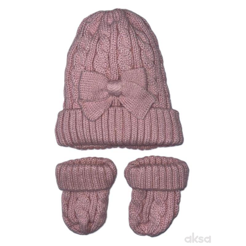 Lillo&Pippo set kapa i rukavice za bebe, roze 