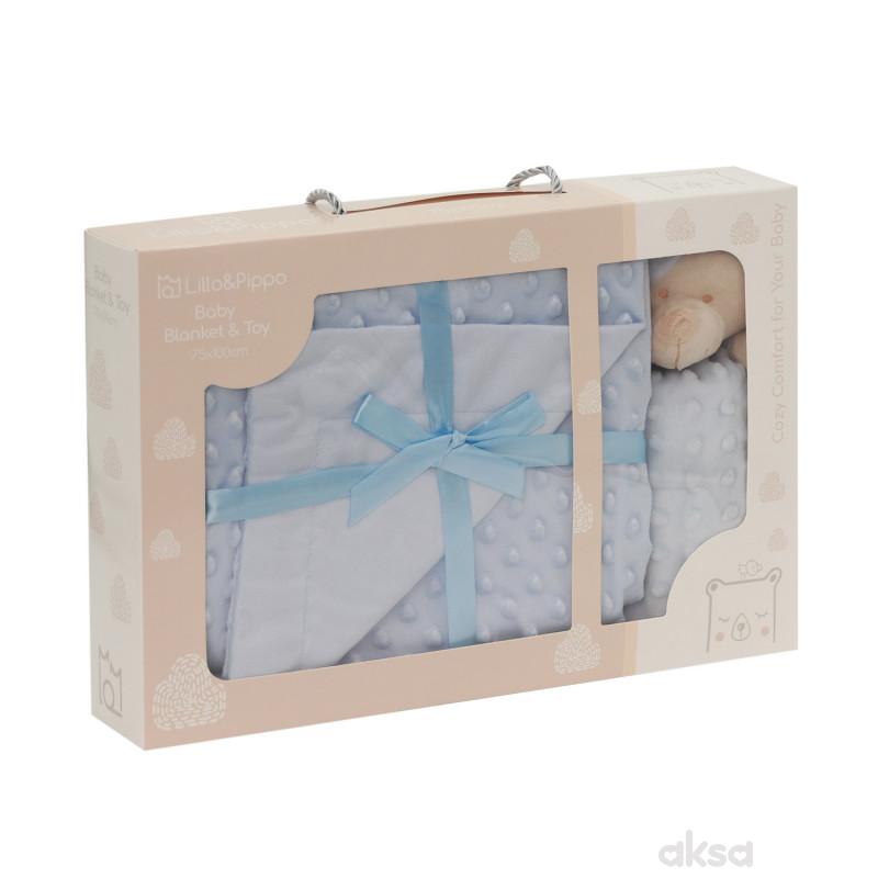 Lillo&Pippo set ćebe i plišana igračka, plavi 