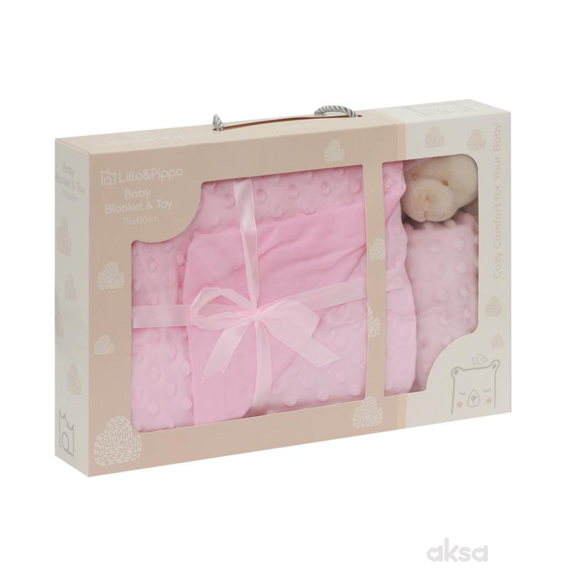 Lillo&Pippo set ćebe i plišana igračka, roze 