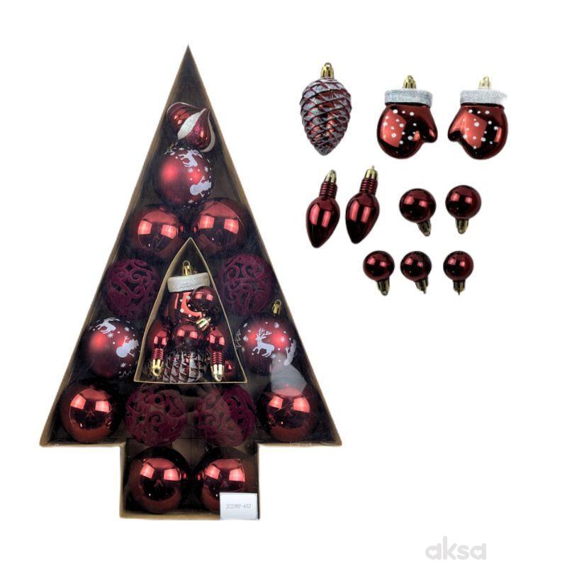 Novogodišnji ukras kugla bordo, 24kom 