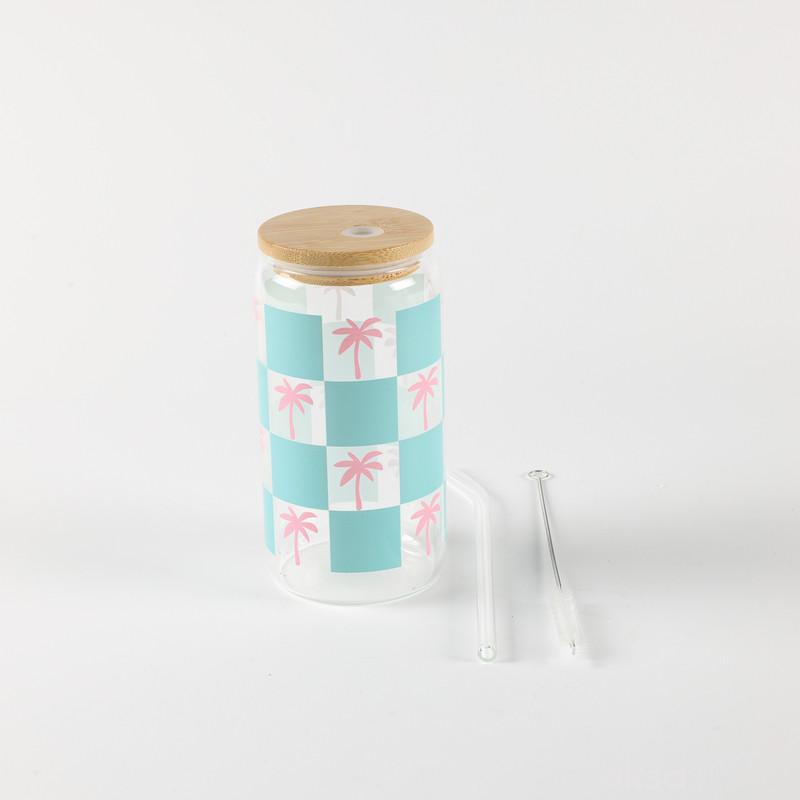 Be Cute Staklena čaša sa slamčicom, palme 