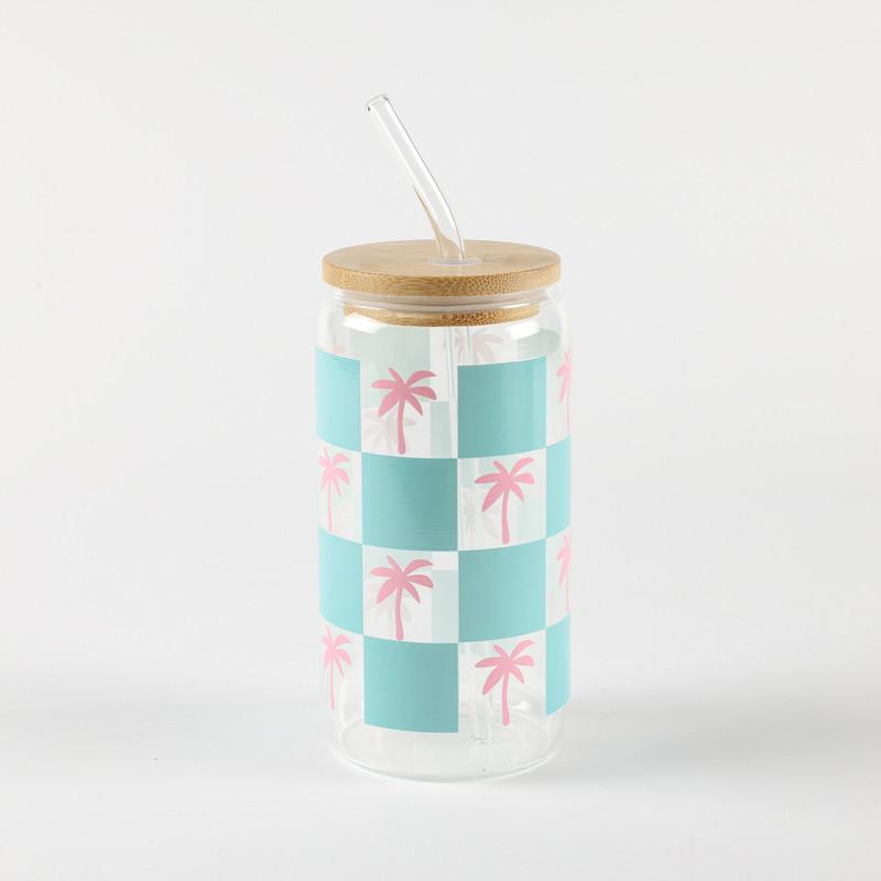 Be Cute Staklena čaša sa slamčicom, palme 