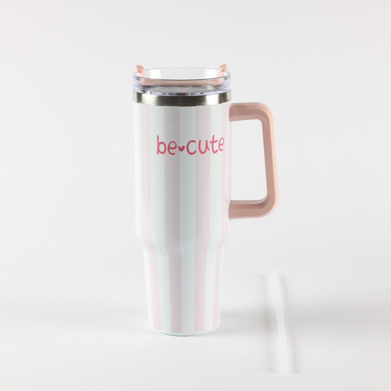 Be Cute termos sa slamčicom roze pruge 1,2l 