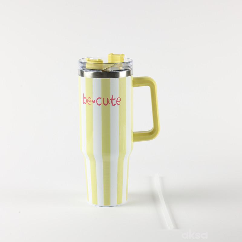 Be Cute termos sa slamčicom žute pruge 1,2l 