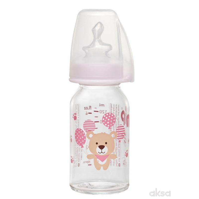 Nip flašica staklena 125ml sil. cucla za čaj 0m+