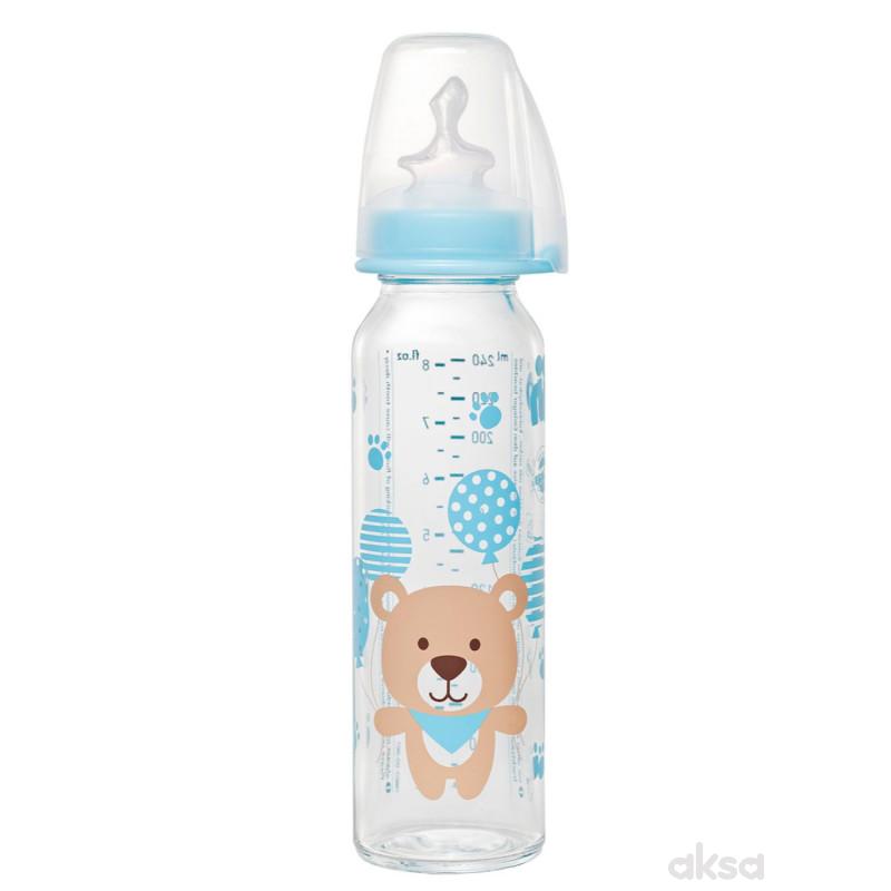 Nip flašica staklena 250ml sil.cucla za mleko 0m+