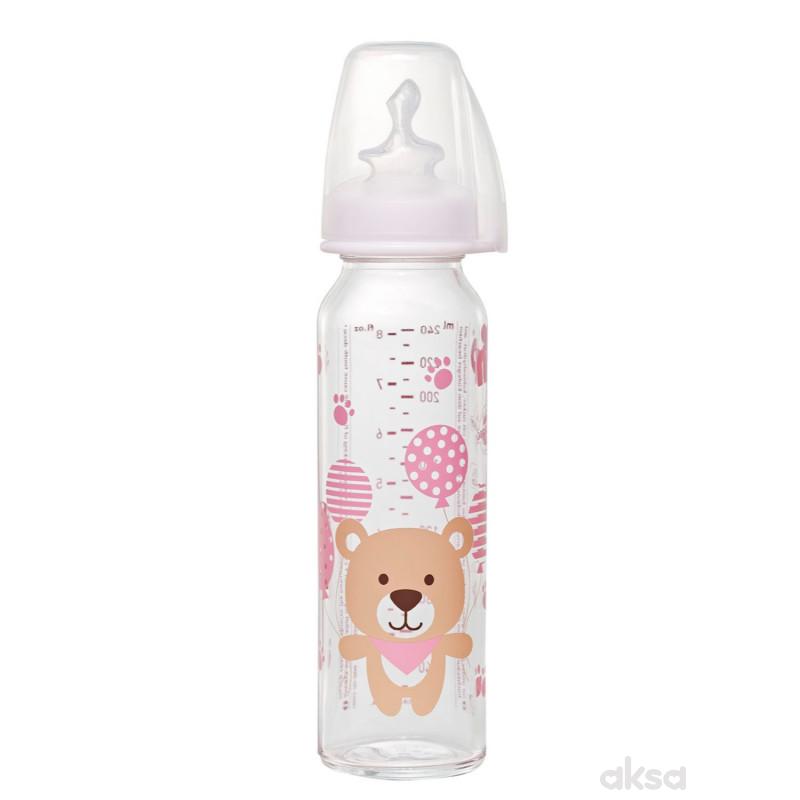Nip flašica staklena 250ml sil.cucla za mleko 0m+