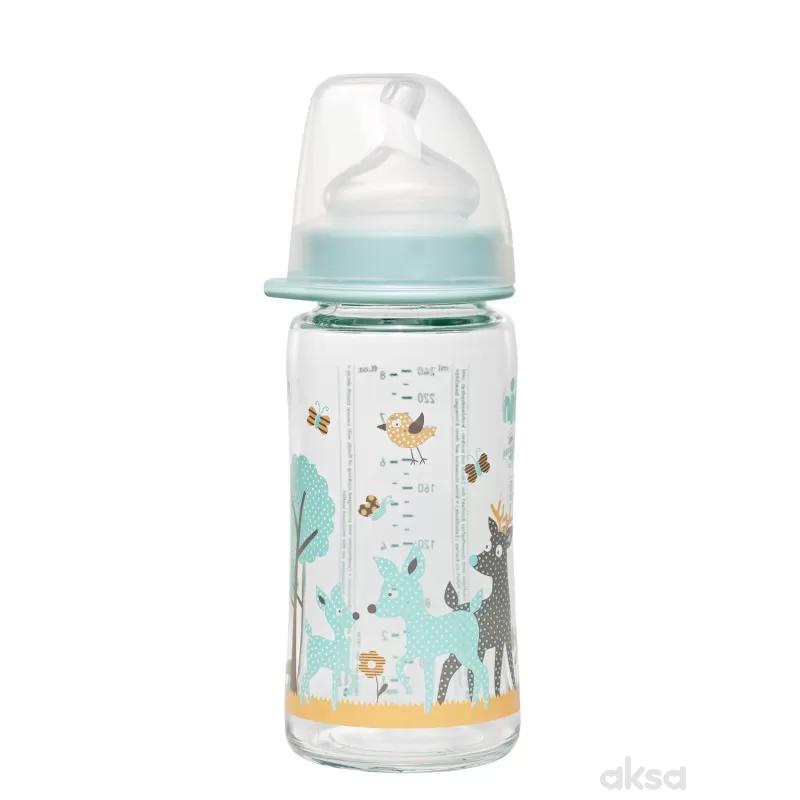 Nip staklena flašica šir.otv. 0m+ 240ml zelena