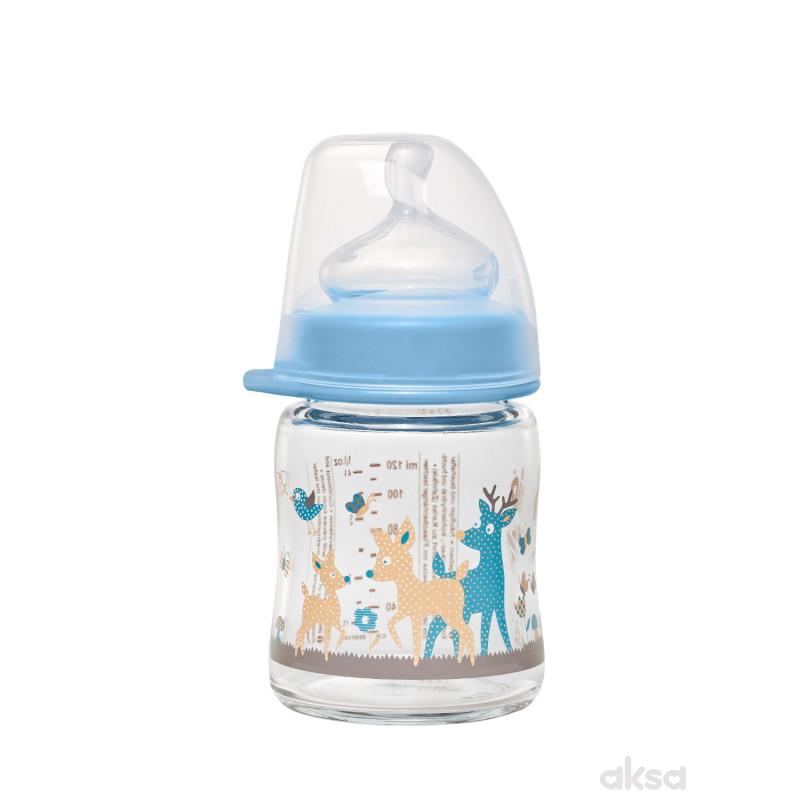 Nip staklena flaš sa šir otvorom 0m+ 120ml,plava
