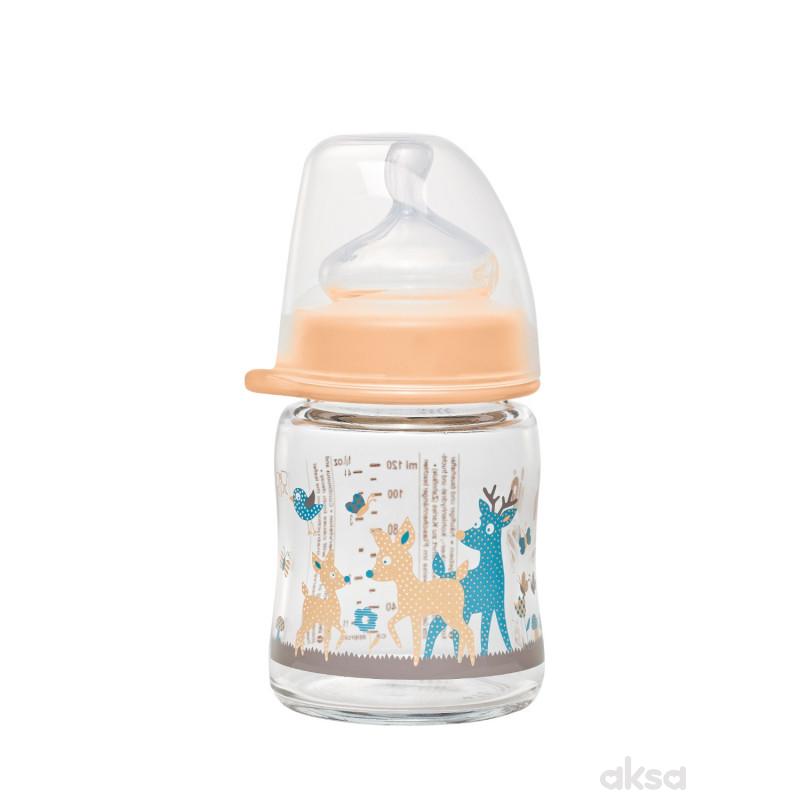 Nip staklena flašica šir.otv. 0m+ 120ml crvena